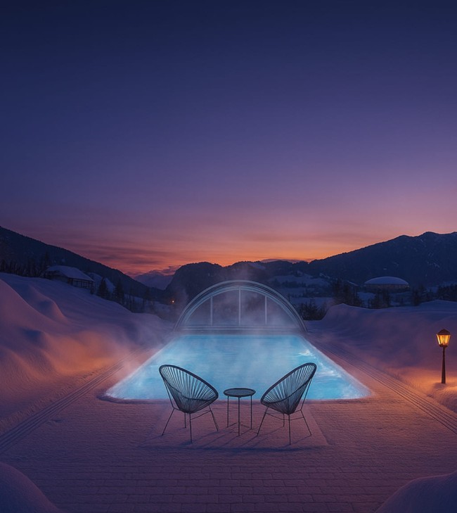 Beheizter Pool im Winter